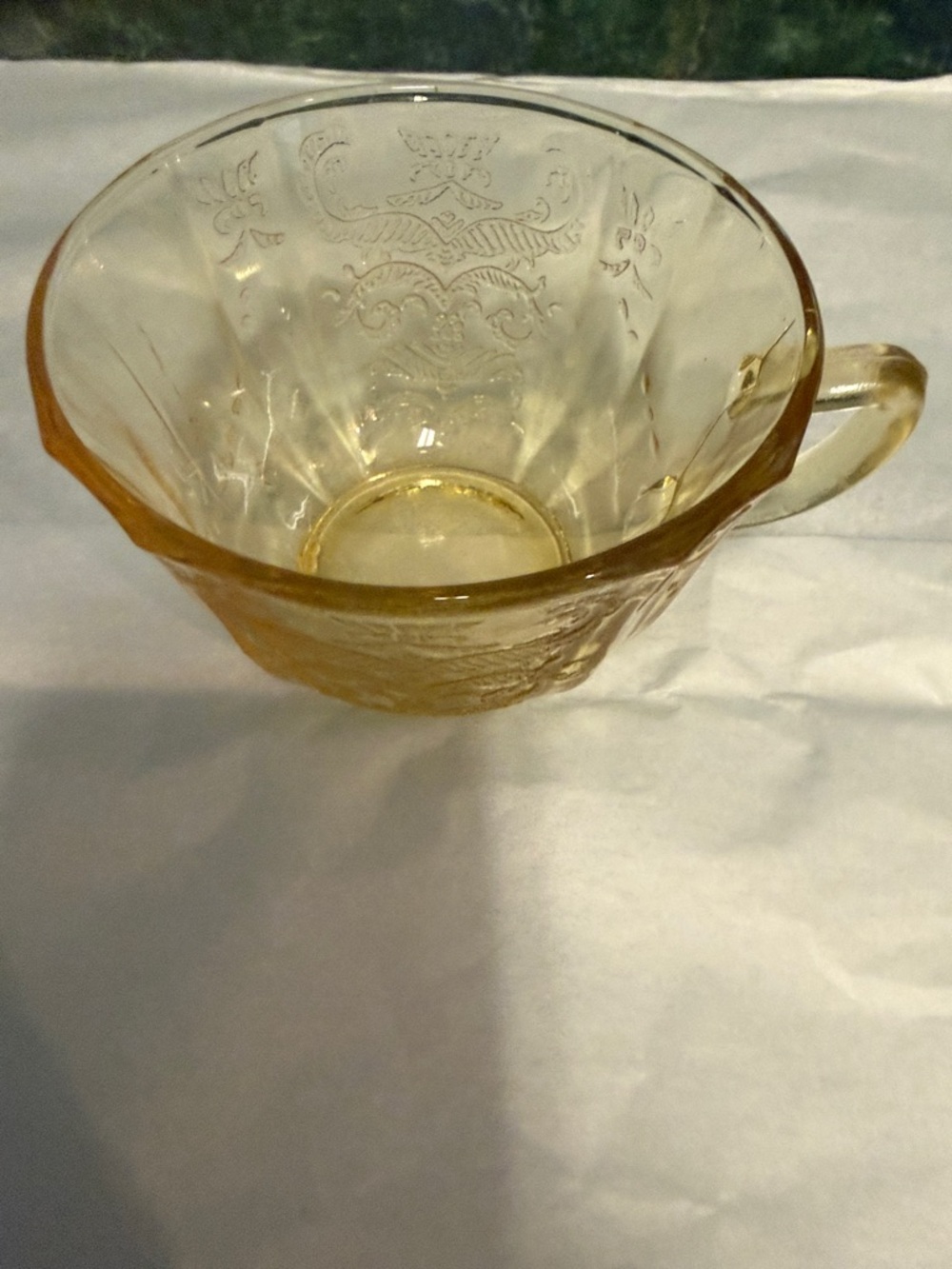 Amber Glass Cup with Etched Floral Detail